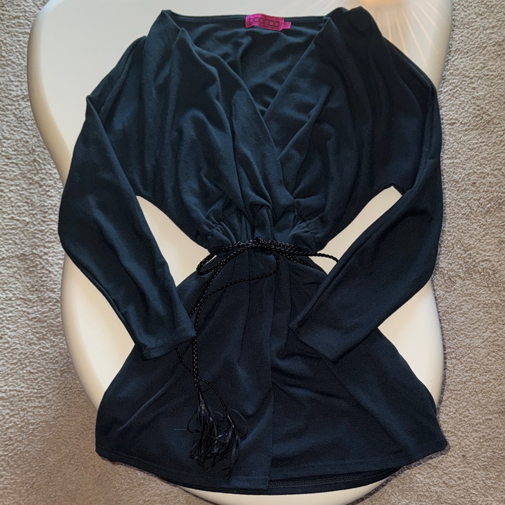 Dark Green | Blue  Long Sleeve Wrap Dress